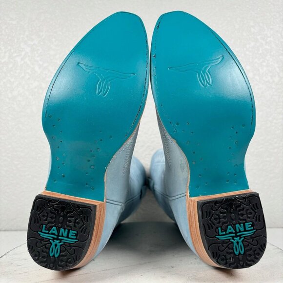 Lane LEXINGTON Powder Blue Cowboy Boots Womens 7 Leather Western Snip Toe Tall - Picture 9 of 11